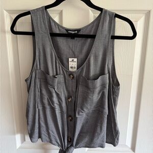 Express Gray Tie Front Buttoned Tank Top